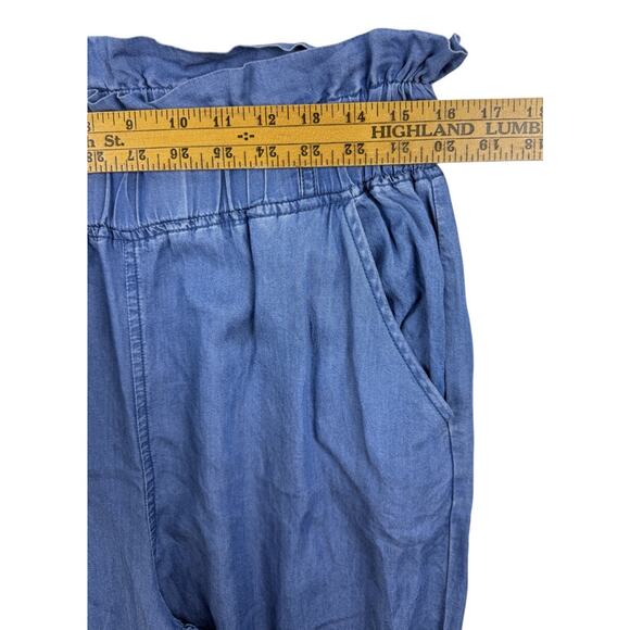Thread + Supply Paperbag Waist Pants Chambray Blue Large Wide-leg Pull On Pocket - Picture 7 of 10
